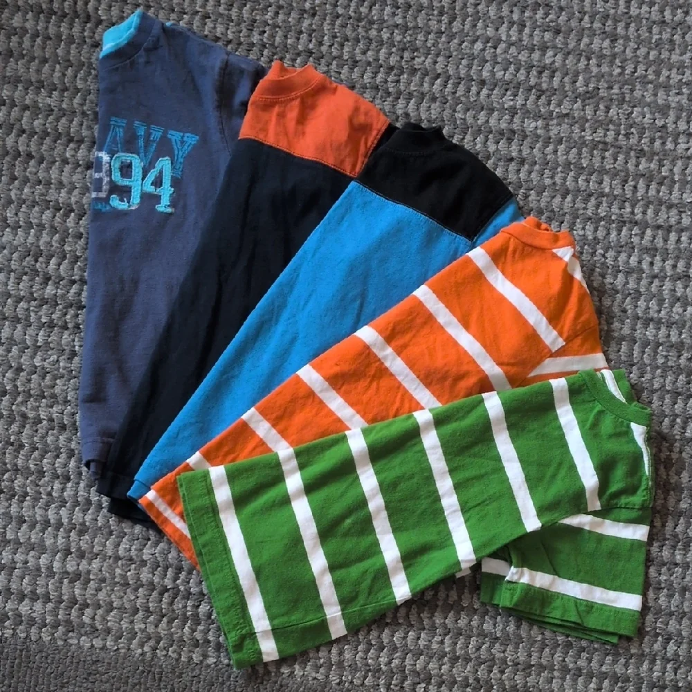 5 Old Navy Kids Striped and Graphic Tees - Orange, Green, Blue